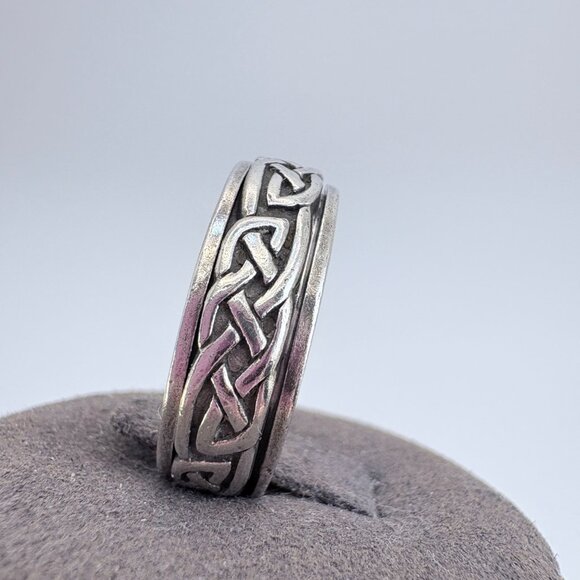 VTG Solid Sterling Silver 925 Celtic Knot Spinner Band Ring Size 9.25 - Picture 5 of 8